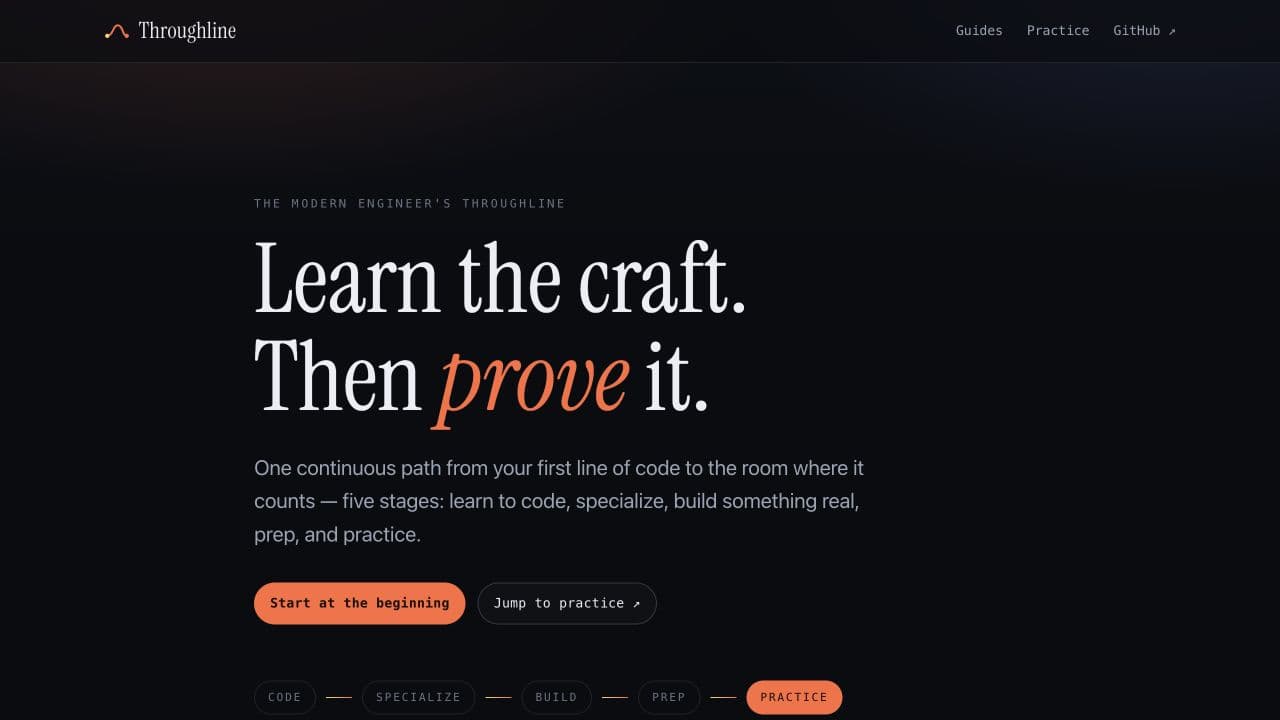 Throughline technical learning platform home page